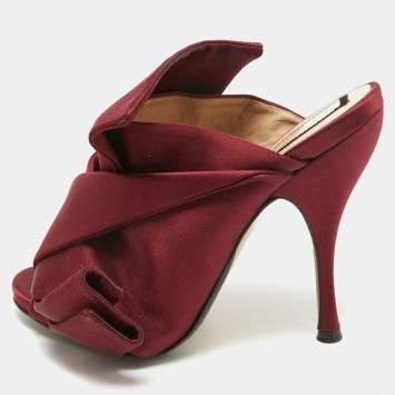 Pre Owned N21 Burgundy Satin Raso Knot Mules Size 37