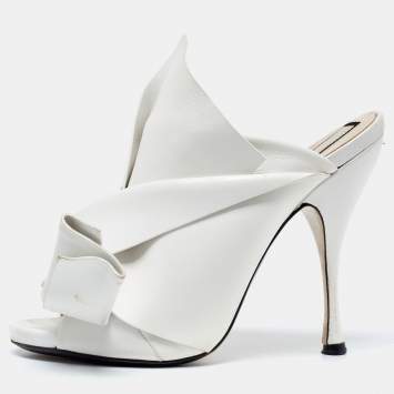 Pre Owned N°21 White Leather Raso Knot Mules Size 38.5