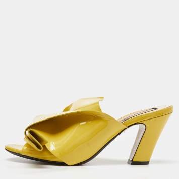 Pre Owned N21 Yellow Patent Leather Raso Knot Peep Toe Mules Size 41