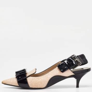 Pre Owned N°21 Pink/Black Glitter and Leather Slingback Pointed Toe Pumps Size 39