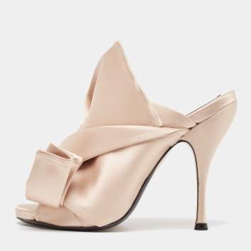 Pre Owned N21 Pink Satin Raso Knot Mule Sandals Size 37
