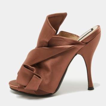Pre Owned N21 Brown Satin Raso Knot Mules Size 37