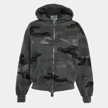 Pre Owned Named Collective Grey Rhinestone Camouflage Cotton Hooded Jacket XS