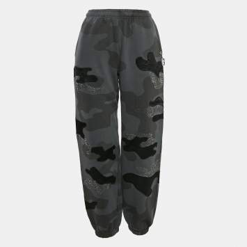 Pre Owned Named Collective Grey Rhinestone Camouflage Cotton Sweatpants S