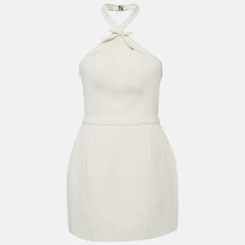 Pre Owned Nana Jacqueline Cream Crepe Halter Neck Dress M