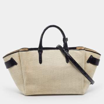 مملوكة مسبقًا حقيبة يد توتس نانسي غونزالس جلد منقوش بجلد التمساح وقماش أسود/بيج