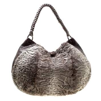 Pre Owned Nancy Gonzalez Grey/Brown Fur and Crocodile Hobo