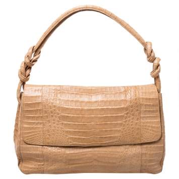Pre Owned Nancy Gonzalez Flap Brown Crocodile Shoulder Bag
