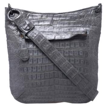 Pre Owned Nancy Gonzalez Grey Crocodile Messenger Bag