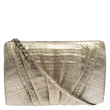 Pre Owned Nancy Gonzalez Gold Crocodile Chain Clutch