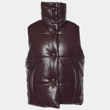 Pre Owned Nanushka Burgundy Quilted Faux Leather Vest Jacket M