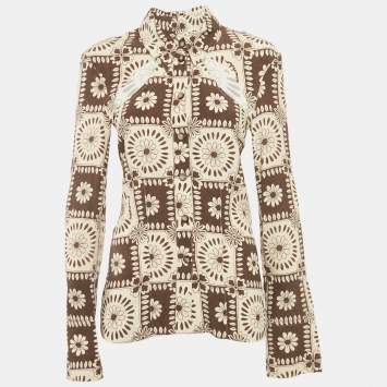 مملوكة مسبقًا Nanushka Brown Floral Print Crepe Cut-Out Shirt S