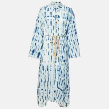 Pre Owned Nanushka Blue Tie-Dye Print  Cotton Belted Long Dress XS
