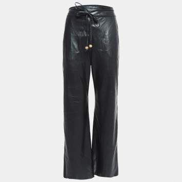 Pre Owned Nanushka Black Faux Leather Tie-Up Waist Trousers S