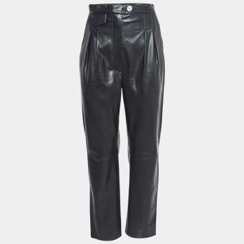 Pre Owned Nanushka Black Faux Leather Pleated Trousers S