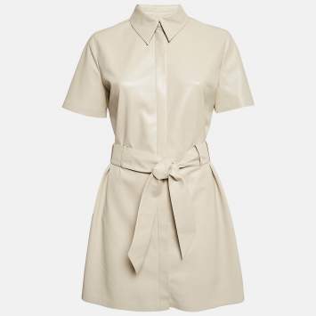 Pre Owned Nanushka Cream Faux Leather Belted Halli Mini Dress M