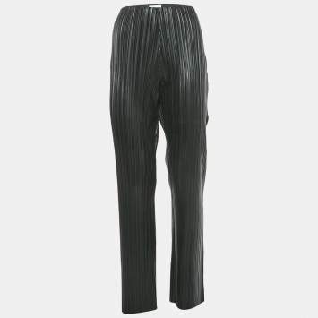 Pre Owned Nanushka Black Pleated Faux Leather Wide Leg Trousers L