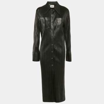 Pre Owned Nanushka Black Faux Leather Fitted Midi Shirt Dress XL
