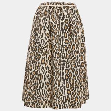Nanushka Brown Leopard Print Cotton Canvas Knee Length Skirt S