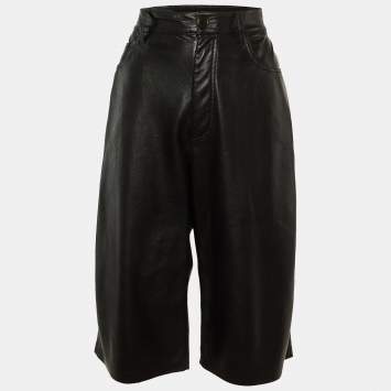 Nanushka Black Faux Leather Wide Leg Capri Pants L