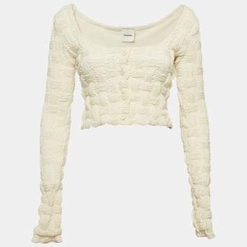Nanushka Cream Seersucker Jylan Crop Top XS