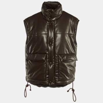 Nanushka Dark Brown Quilted Faux Leather Vest Jacket M