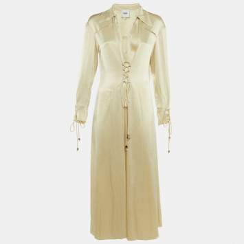 Pre Owned Nanushka Cream Satin Crisscross Detail Maxi Dress L