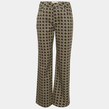 مملوكة مسبقًا بنطلون جينز نانوشكا دينم بنمط الأحرف الأسود / البيج بخصر مقاس صغير 27 بوصة