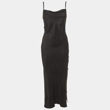 مملوكة مسبقًا Nanushka Black Satin Cowl Neck Fiore Midi Dress M