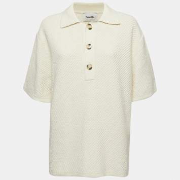 Pre Owned Nanushka Off White Crochet Knit Polo T-Shirt M