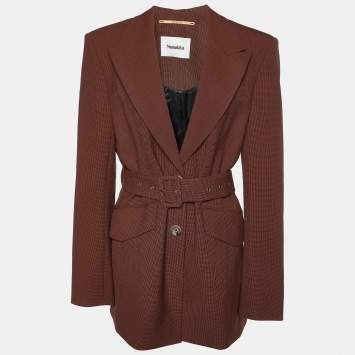 Pre Owned Nanushka Brown Houndstooth Honor Belted Blazer S