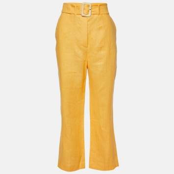 Pre Owned Nanushka Orange Linen Wide Leg Trousers M
