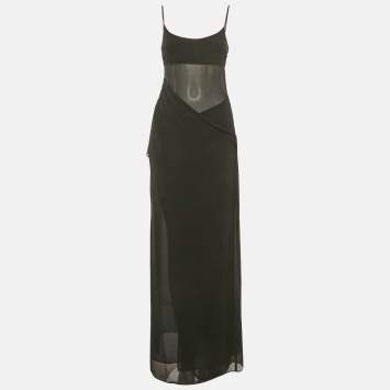 Pre Owned NBD Black Georgette Draped Sleeveless Selina Maxi Dress XS