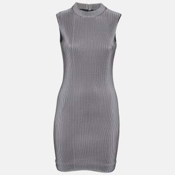 Neil Barrett Grey Stripe Textured Jersey Mini Dress S