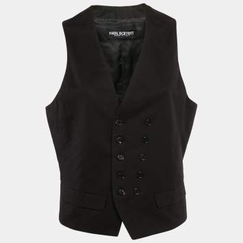  Neil Barrett Black Cotton Blend Single Breasted Button Detail Vest L