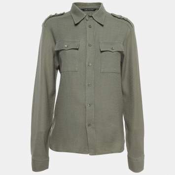 Pre Owned Neil Barrett Olive Green Cotton Military Shirt M