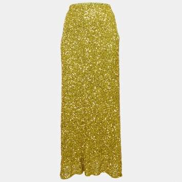 Pre Owned Never fully dressed Lime Green Sequin Dorris Skirt S
