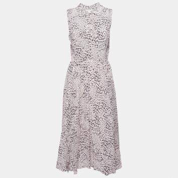 Pre Owned Rebecca Taylor Pale Pink Silk Animal Print Ruched Midi Dress M 