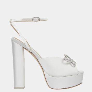 Pre Owned Black Suede Studio x Caroline Stanbury Cream Satin Caroline Sandals Size 38