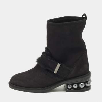 مملوكة مسبقًا Nicholas Kirkwood Casati Size 37 Black Suede Ankle Length Boots