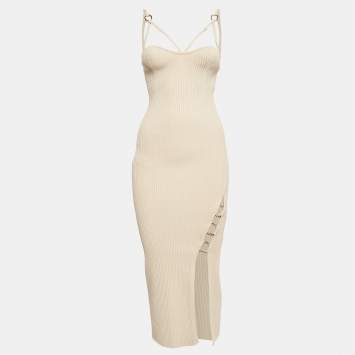 Pre Owned Nicholas Beige Rib Knit Cage Rings Jules Dress S
