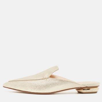 Pre Owned Nicholas Kirkwood Gold Lurex Fabric Beya Flat Mules Size 39