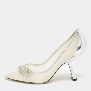 Nicholas Kirkwood Silver Leather and Mesh Monstera Pumps Size 39.5