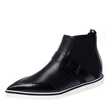Pre Owned Nicholas Kirkwood Black Leather And Stretch Fabric Pointed Toe Boots Size 41