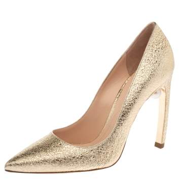 Pre Owned Nicholas Kirkwood Metallic Gold Leather Mira Pearl Curved Heel Pumps Size 38