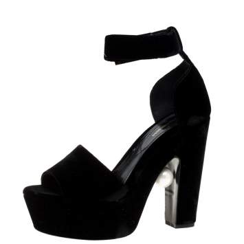Pre Owned Nicholas Kirkwood Black Velvet Pearl Embellished Ankle Cuff Platform Sandals Size 38