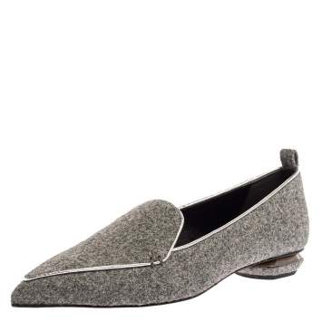 Pre Owned Nicholas Kirkwood Grey Felt Fabric Beya Pointed Toe Flats Size 40