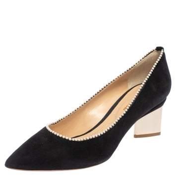 Pre Owned Nicholas Kirkwood Black Suede Pearl Embellished Pointed Toe Pumps Size 39.5
