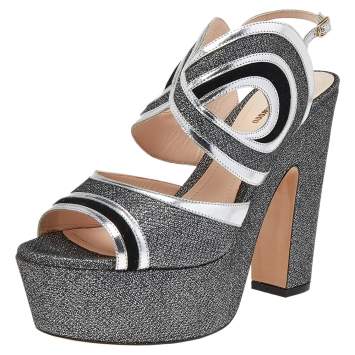 Pre Owned Nicholas Kirkwood Black/Silver Glitter And Patent Leather Ankle Strap Sandals Size 40