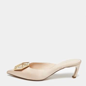 Pre Owned Nicholas Kirkwood Light Pink Satin Crystal Embellished Eden Mules Size 39